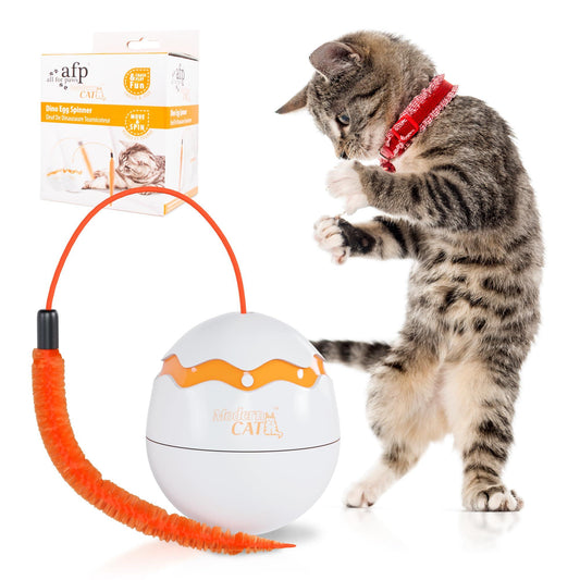 PUREVACY Interactive Cat Toy Dino Egg White Automatic Toy with 360 Degree Rotation Auto Shut Off Interactive Cat Toys for Indoor Cats Kittens Sturdy ABS Plastic Moving Cat Toy