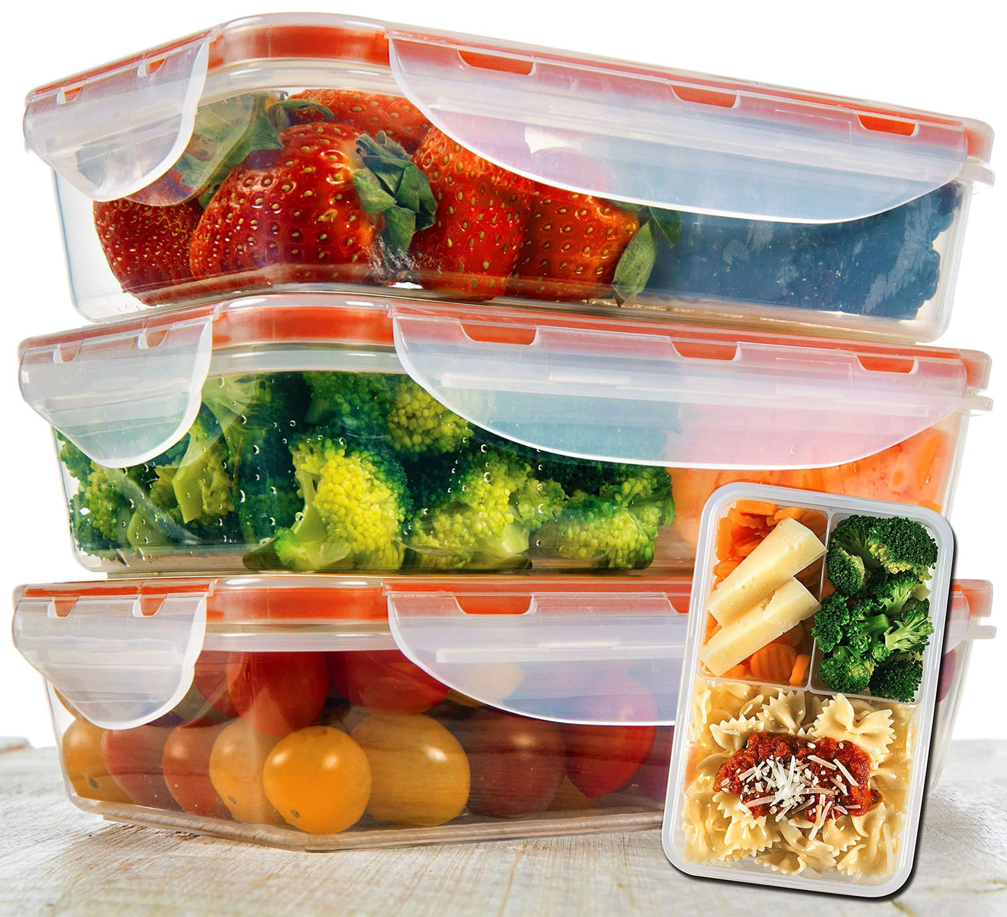 Bento Lunch Box 3pcs set 24oz   Meal Prep Containers Microwavable   BPA Free   External Leak Proof   Portion Control Containers   Food Prep Containers Dishwasher Friendly   Snap Locking Lid