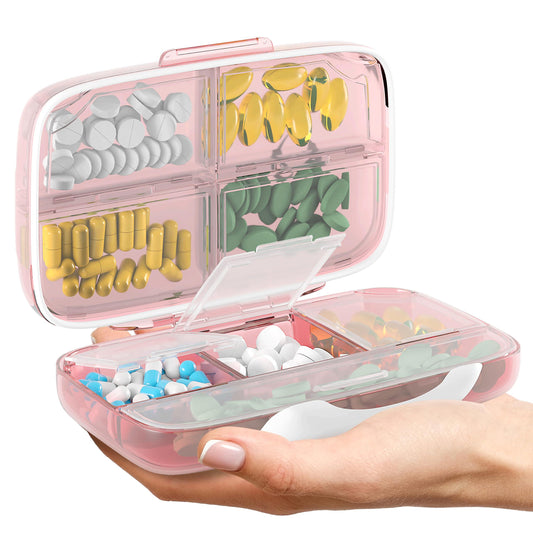 Pill Organizer Airtight Pill Box Large Pill Dispenser Home Travel Supplement Holder Portable Vitamin Sorter Jumbo Size 8 Compartment Airtight Vitamin Container Daily Medicine Travel Essentials