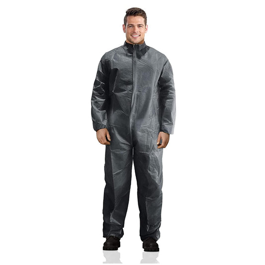 AMZ Medical Supply Disposable Coveralls for Men and Women XX Large Pack of 5 Gray Hazmat Suits Disposable with Zip Elastic Wrists 50 GSM Polypropylene Hazmat Suit Sturdy Paint Suit Disposable