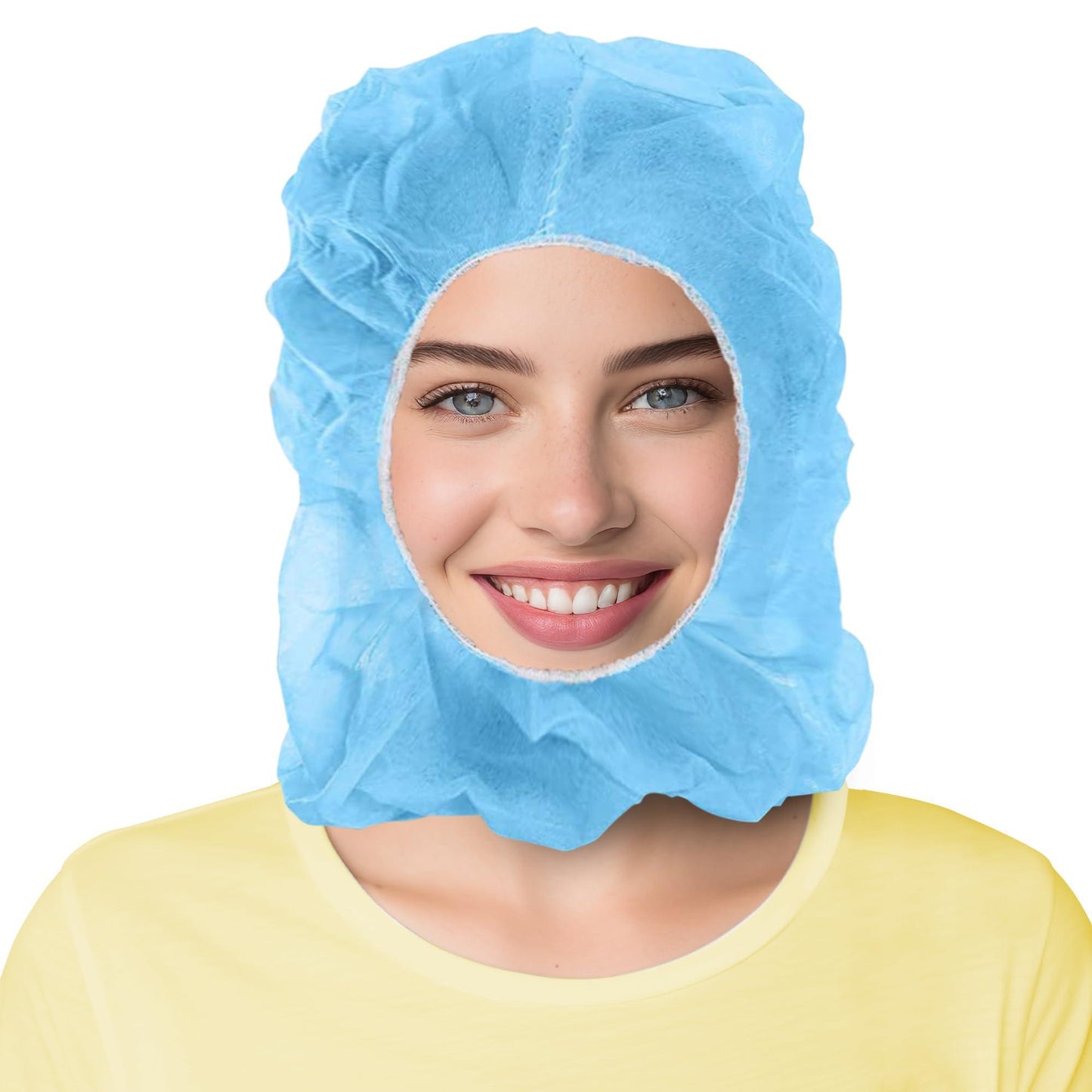 AMZ Disposable Hood Caps One Size. 100 Pack of Blue Polypropylene Surgical Hood Caps with Elastic Edge. Full Face Hair Net. Breathable Disposable Hoods. Disposable Bouffant Hoods