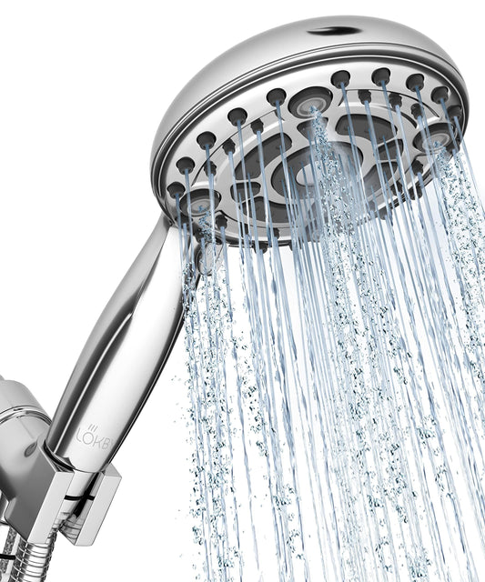 High Pressure 6 Settings Shower Head with Handheld   5'' Powerful Detachable Shower Head Set for Low Water Pressure   59'' Stainless Steel Hose   Tool less 1 Min Installation   Chrome