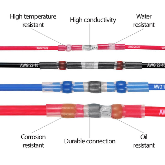 Wire Solder Connector 100PCS Sleeve Heat Shrink Butt Waterproof AWG 10-26 Splice