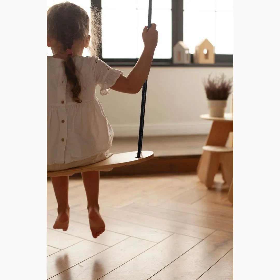 BABAI Wooden Swing with Black Cotton Rope for 3+