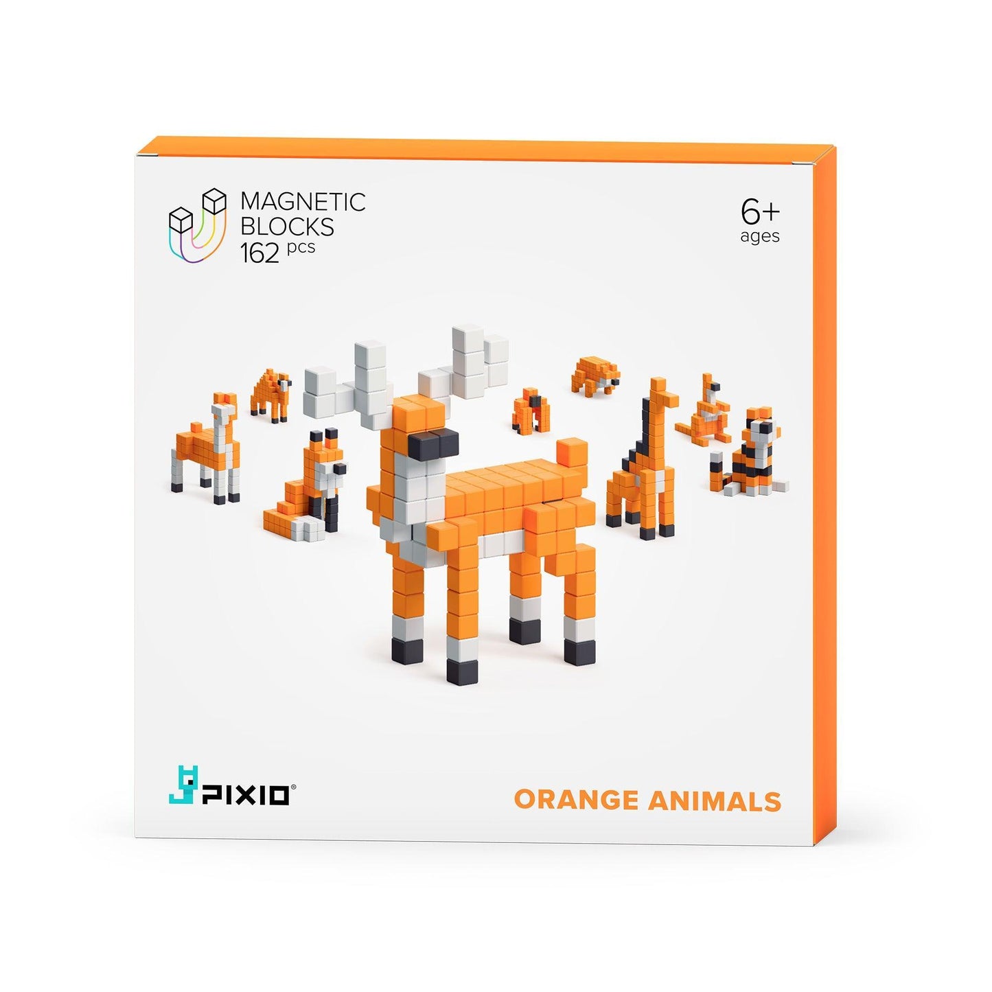 PIXIO Orange Animals - 162 Magnetic Blocks in 3 Colors