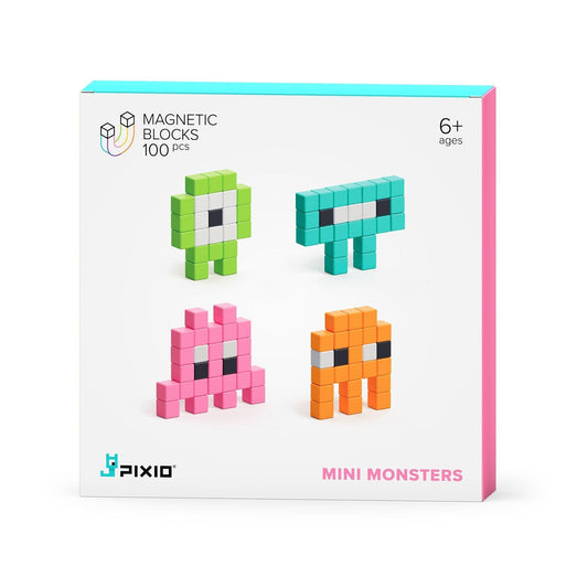 PIXIO Mini Monsters - 100 Magnetic Blocks in 6 Colors