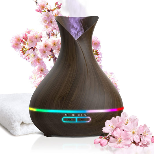 Aromatherapy Diffuser for Essential Oils 400ml Dark Wood Essential Oil Diffuser for Office Home Air Diffuser Humidifier with 13 Hour High Mist Output Waterless Auto Off 7 Color LED Lights