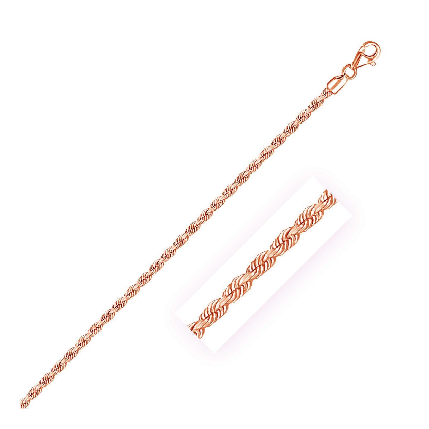 2.5mm 14k Rose Gold Solid Diamond Cut Rope Chain