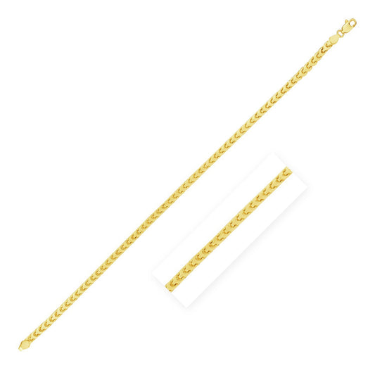 3.1mm 14k Yellow Gold Solid Diamond Cut Round Franco Bracelet