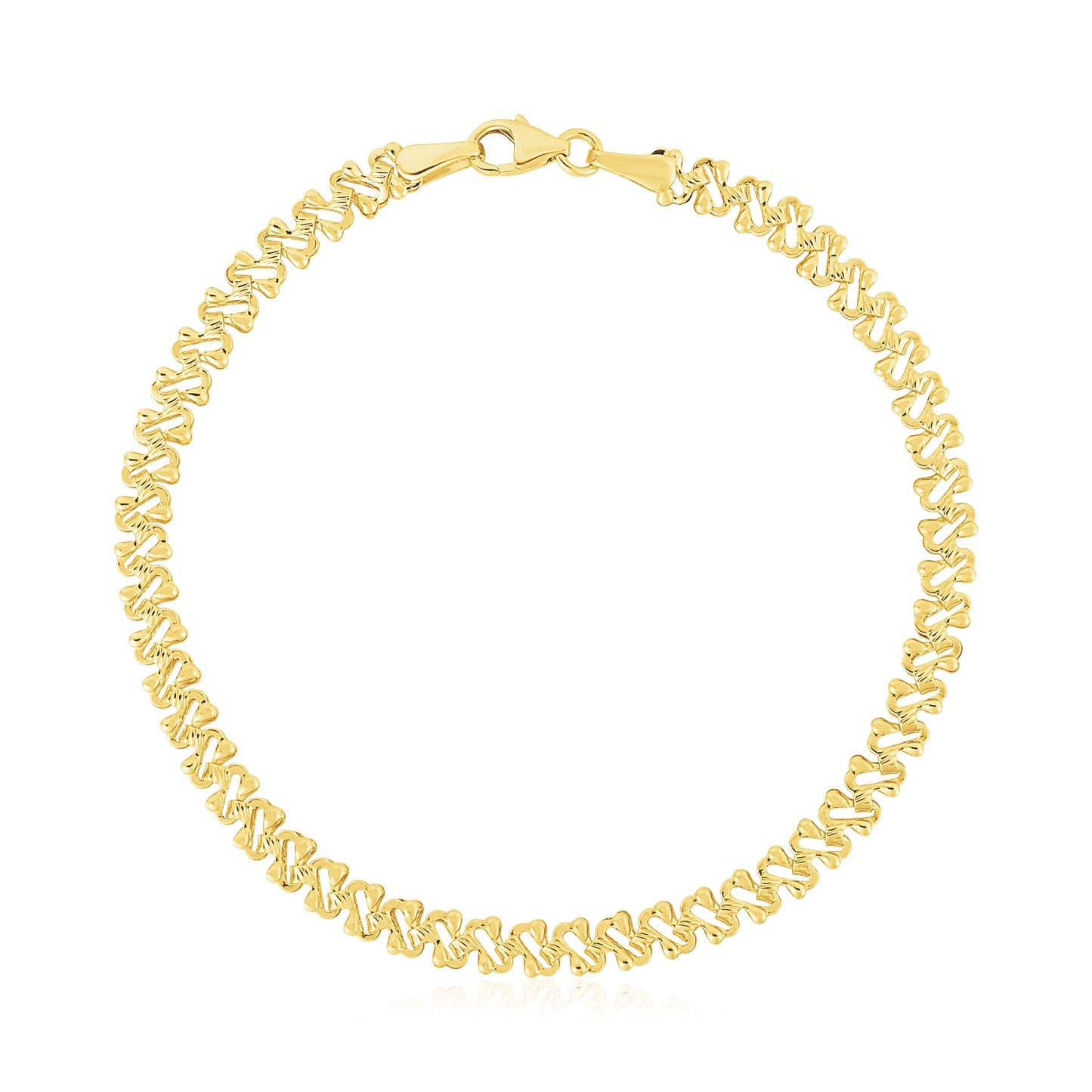 14k Yellow Gold High Polish Textured Fancy Chain Bracelet (4mm)