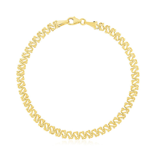 14k Yellow Gold High Polish Textured Fancy Chain Bracelet (4mm)