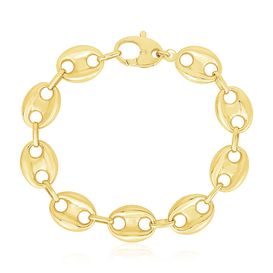 14k Yellow Gold High Polish Lite Puffed Mariner Link Bracelet (15 mm)