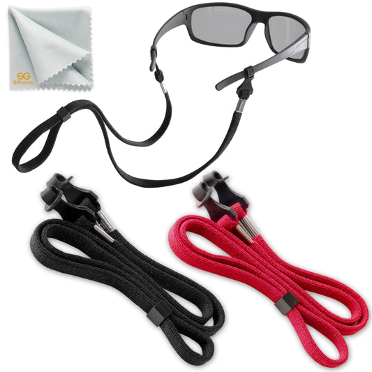 SIGONNA Eye Glasses String Holder Strap - Eyeglass Straps Cords for Men Women - Eyeglass Holders Around Neck - Sunglasses String Chain Lanyard Retainer - 2 Pcs (Black Red)