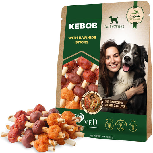 Kabobs Dog Rawhide Treats with Duck & Chicken Human Grade Meat   All Natural & Organic Dried Snacks   Grain Free Long Lasting Chews for Large & Small Dogs   Best Sticks for Training & Healthy Teeth