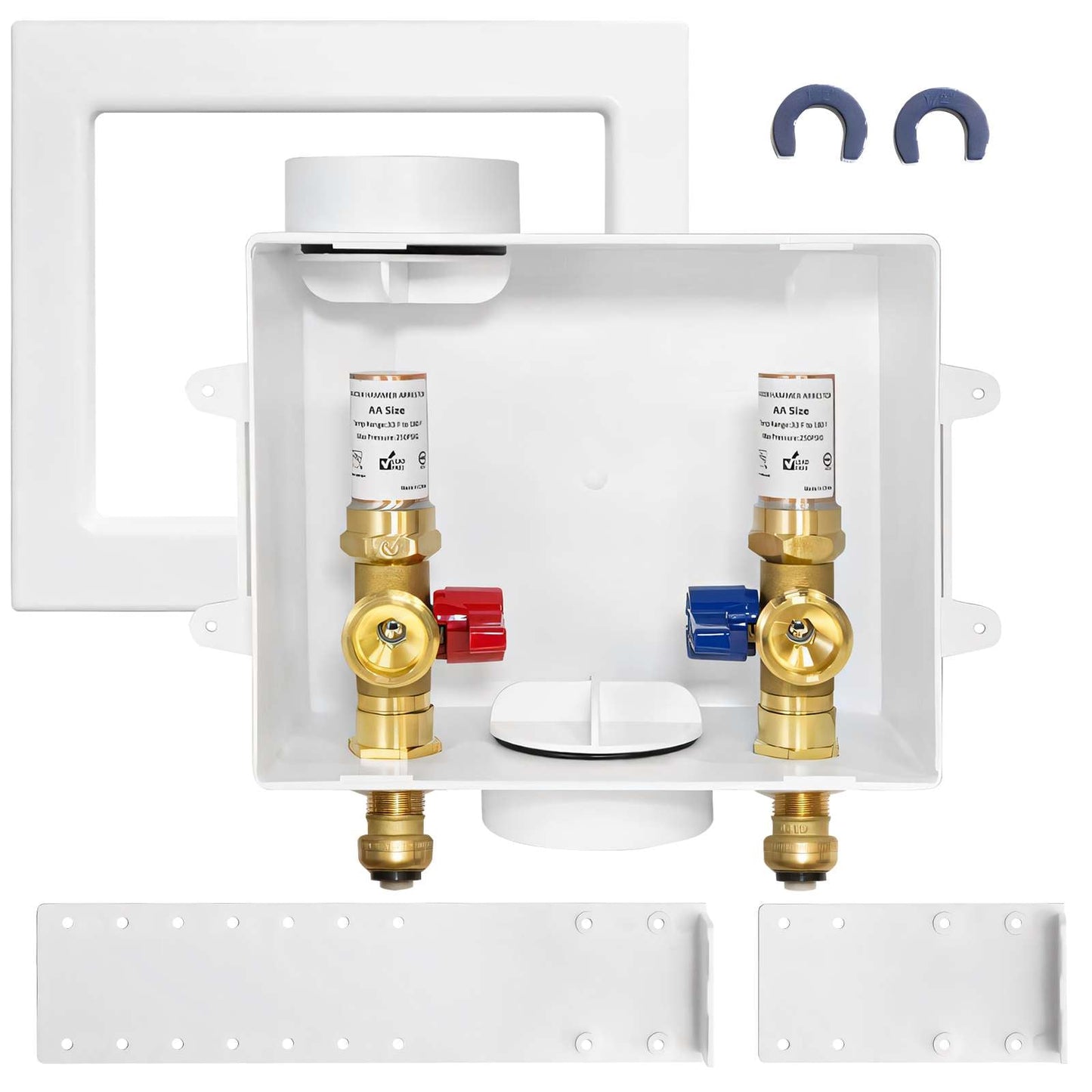 1/2" Push Fit Inlet, Washing Machine Outlet Box, with Copper Arrestor, with Center Drain