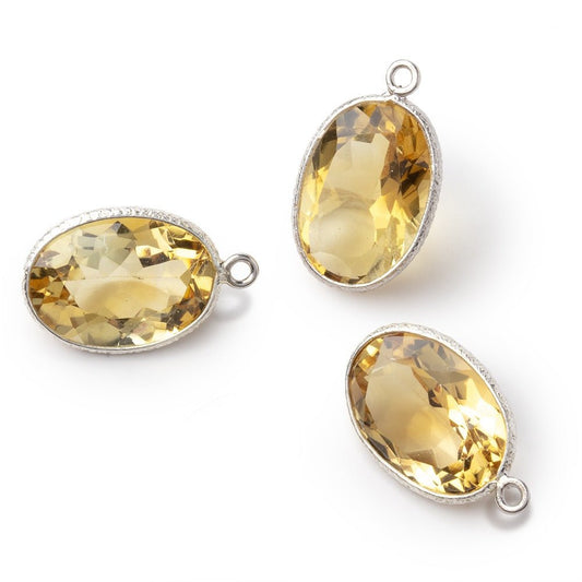 15x11mm Sterling Silver Textured Bezel Citrine Pavilion Faceted Oval 1 Pendant