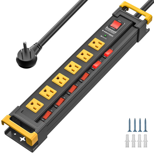 CRST 3300J Mountable Metal Surge Protector Power Strip with Recessed Individual Switches, 6FT Flat Plug Power Cord,  ETL Listed