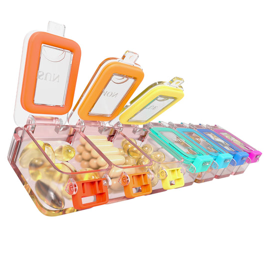 Weekly Medicine Pill Organizer Waterproof 7 Day Large Pill Box Daily Pill Case Cute Vitamin Organizer Portable Pill Container Travel Pills Holder XL Supplement Medication Dispenser One a Day