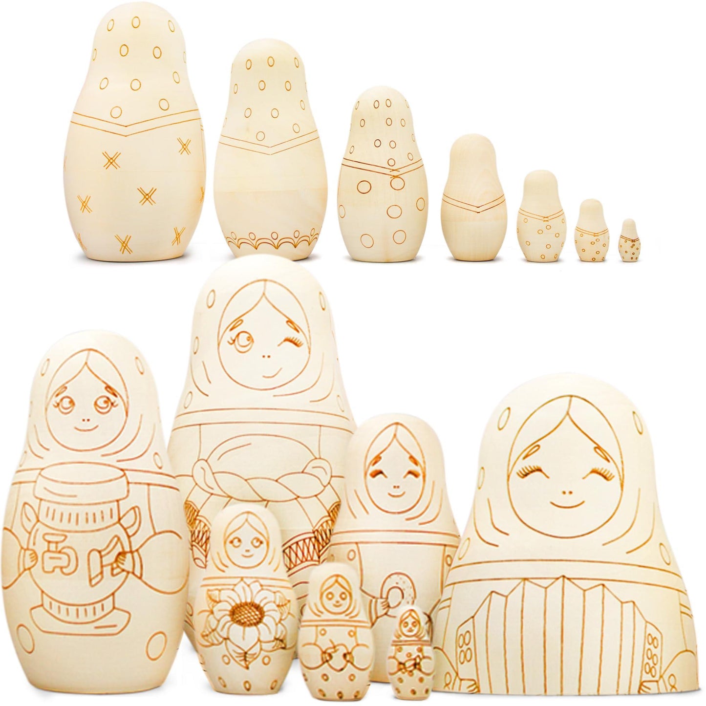 AEVVV Paint Your Own Matryoshka Doll Set 7 pcs   Blank Nesting Dolls for Coloring   Unpainted Russian Nesting Dolls   Unfinished Wood Crafts DIY Projects