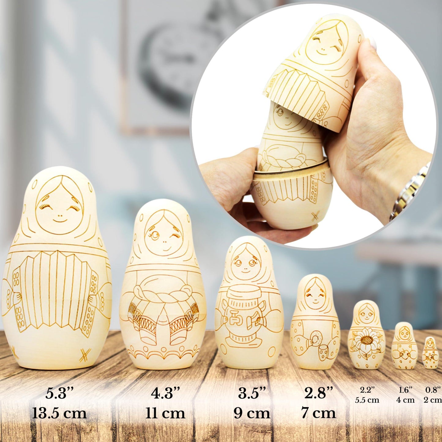 AEVVV Paint Your Own Matryoshka Doll Set 7 pcs   Blank Nesting Dolls for Coloring   Unpainted Russian Nesting Dolls   Unfinished Wood Crafts DIY Projects