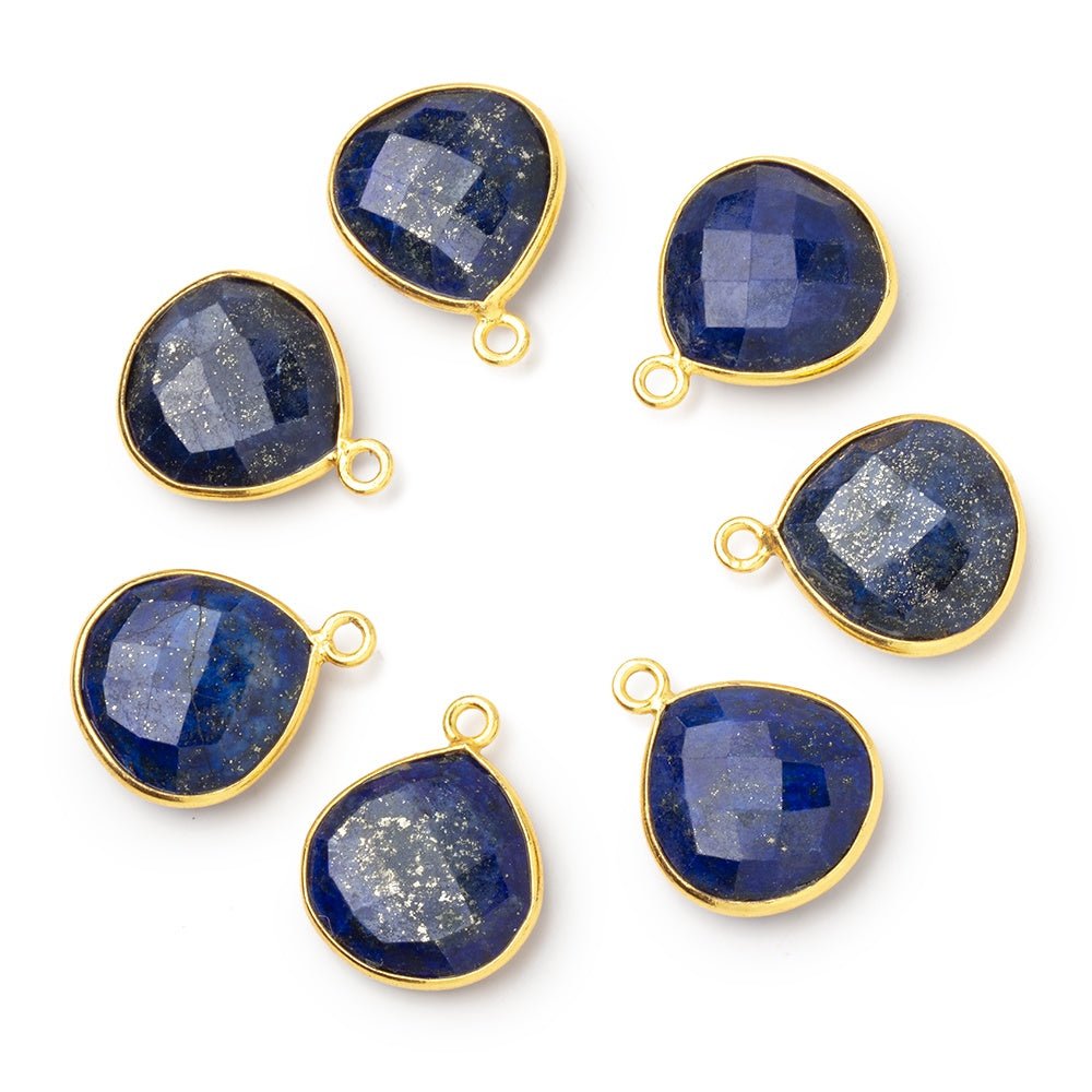 16mm Vermeil Bezel Lapis Lazuli Faceted Heart Pendant 1 piece