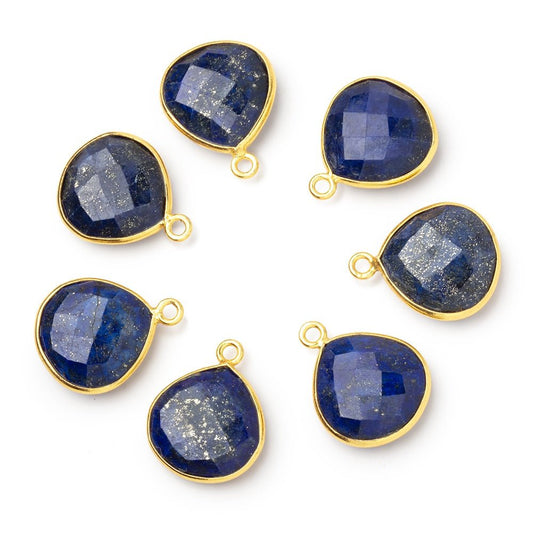 16mm Vermeil Bezel Lapis Lazuli Faceted Heart Pendant 1 piece