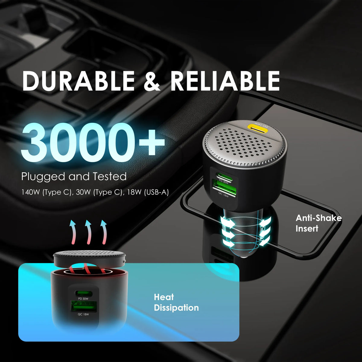 Rexing 170W 3-Port Power Adapter USB C Car Charger with 140W USB-C PD, 30W USB-C, 18W USB-A Quick Charge with Cables Included - 🆕 New Arrivals, All Products, Products from Rexing, 🖥️ Electronics, 🖥️ Electronics Accessories - Little Red General Store