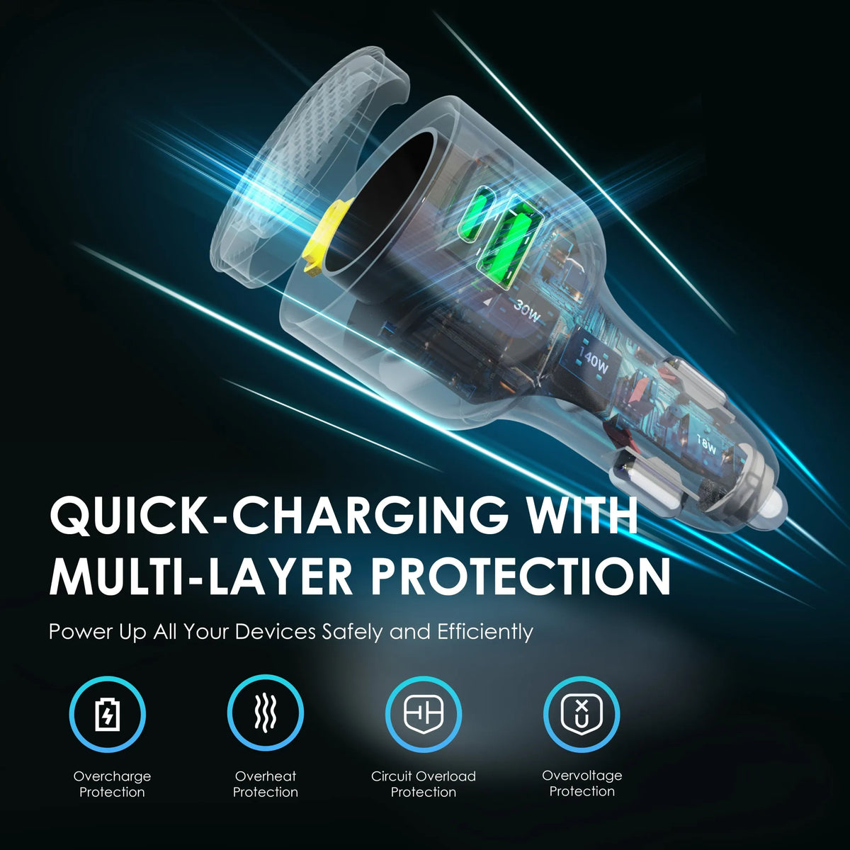 Rexing 170W 3-Port Power Adapter USB C Car Charger with 140W USB-C PD, 30W USB-C, 18W USB-A Quick Charge with Cables Included - 🆕 New Arrivals, All Products, Products from Rexing, 🖥️ Electronics, 🖥️ Electronics Accessories - Little Red General Store