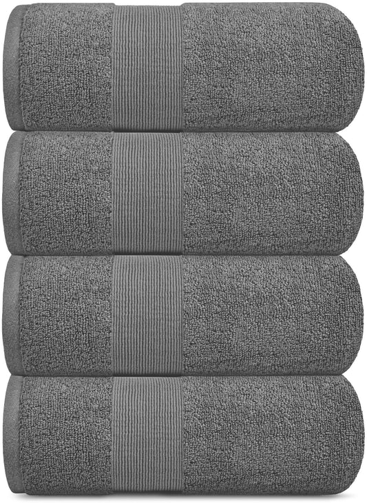 Resort Collection Soft Bath Towels | 28x55 Luxury Hotel Plush & Absorbent Cotton Bath Towel Large [4 Pack Smoke Grey]