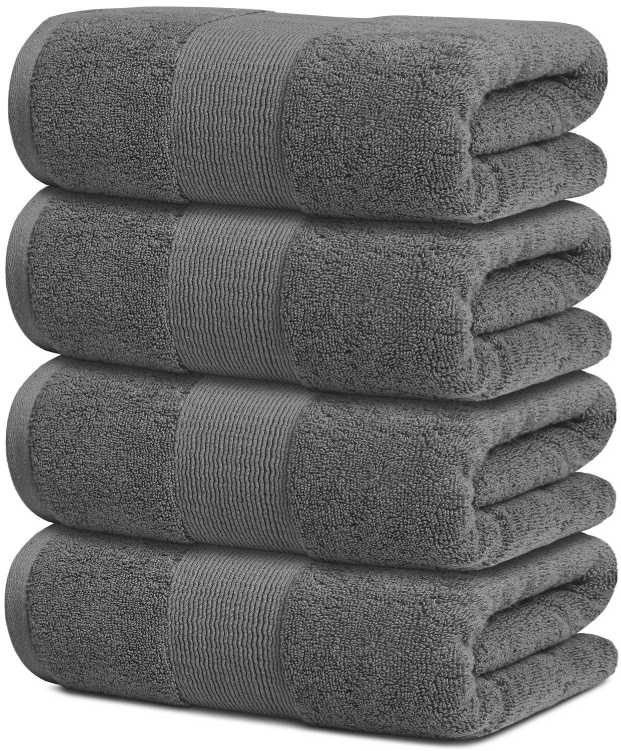 Resort Collection Soft Bath Towels | 28x55 Luxury Hotel Plush & Absorbent Cotton Bath Towel Large [4 Pack Smoke Grey]