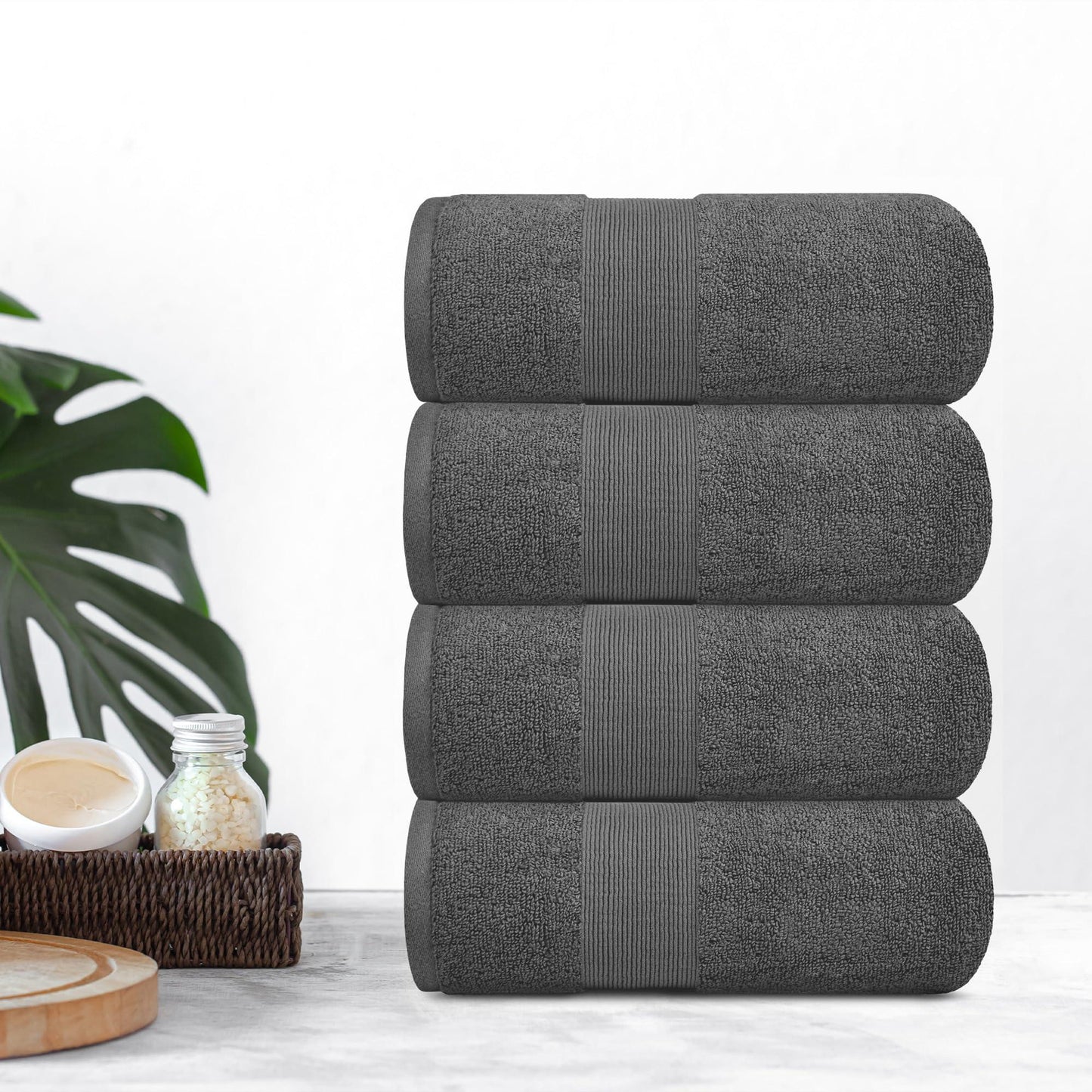 Resort Collection Soft Bath Towels | 28x55 Luxury Hotel Plush & Absorbent Cotton Bath Towel Large [4 Pack Smoke Grey]