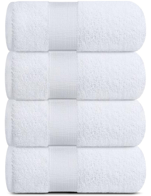 Resort Collection Soft Bath Towels | 28x55 Luxury Hotel Plush & Absorbent Cotton Bath Towel Large [4 Pack White]