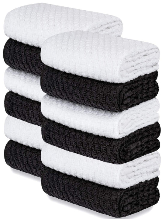 [12 Pack] Cotton Kitchen Towels   Waffle Weave for Embroidery Absorbent Terry Cloth Dish Towels for Washing Hand and Drying Dishes Rags 15x26 Inches Black White