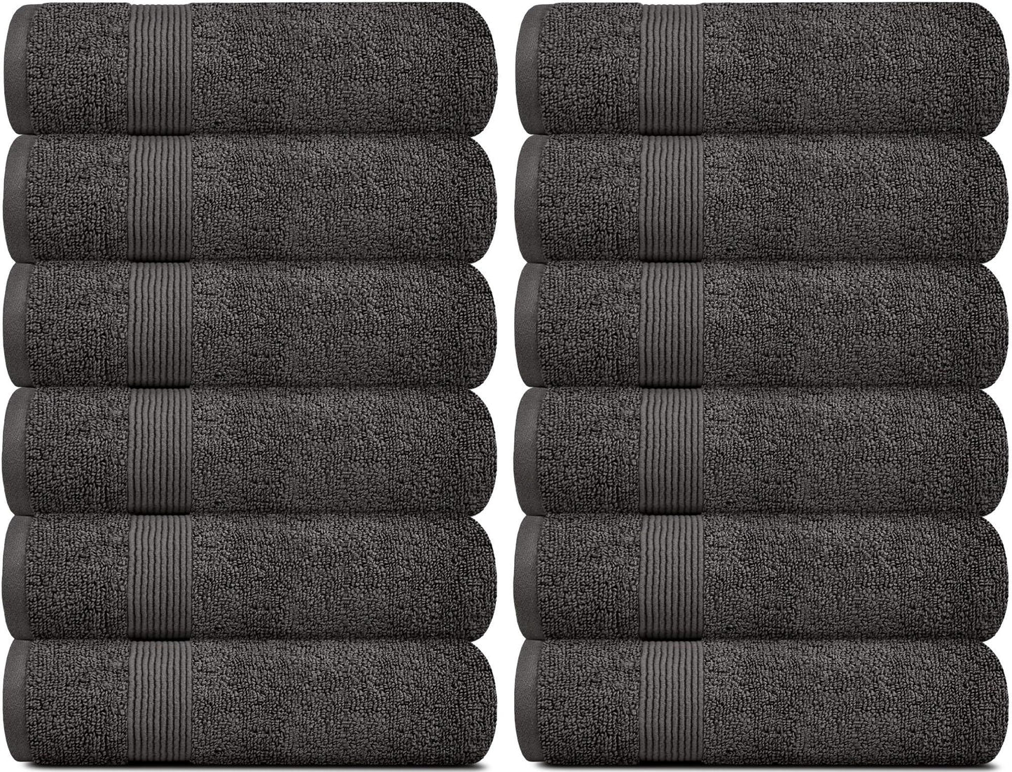 Resort Collection Soft Washcloth Face & Body Towel Set | 12x12 Luxury Hotel Plush & Absorbent Cotton Washclothes [12 Pack Charcoal]