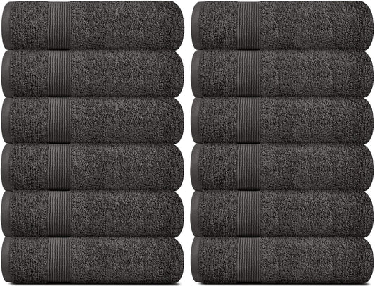 Resort Collection Soft Washcloth Face & Body Towel Set | 12x12 Luxury Hotel Plush & Absorbent Cotton Washclothes [12 Pack Charcoal]