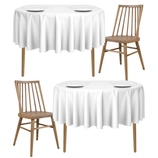 [2 Pack] White Round Tablecloths 70 Inch [for 30 60'' Tables] 200 GSM Premium Quality Textured Washable Polyester Fabric Table Cloth [70'' is Not Table Size]