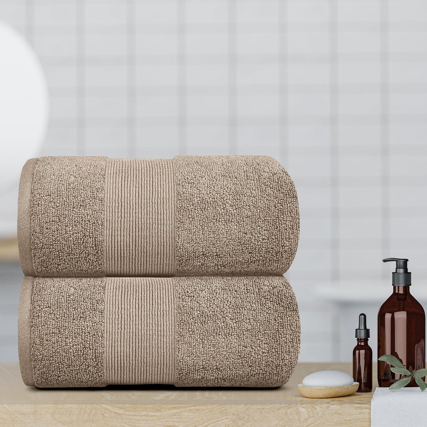 Resort Collection Soft Bath Sheet Towels | 35x70 Oversize Large Luxury Hotel Plush & Absorbent Cotton Bath Sheet [2 Pack Taupe]