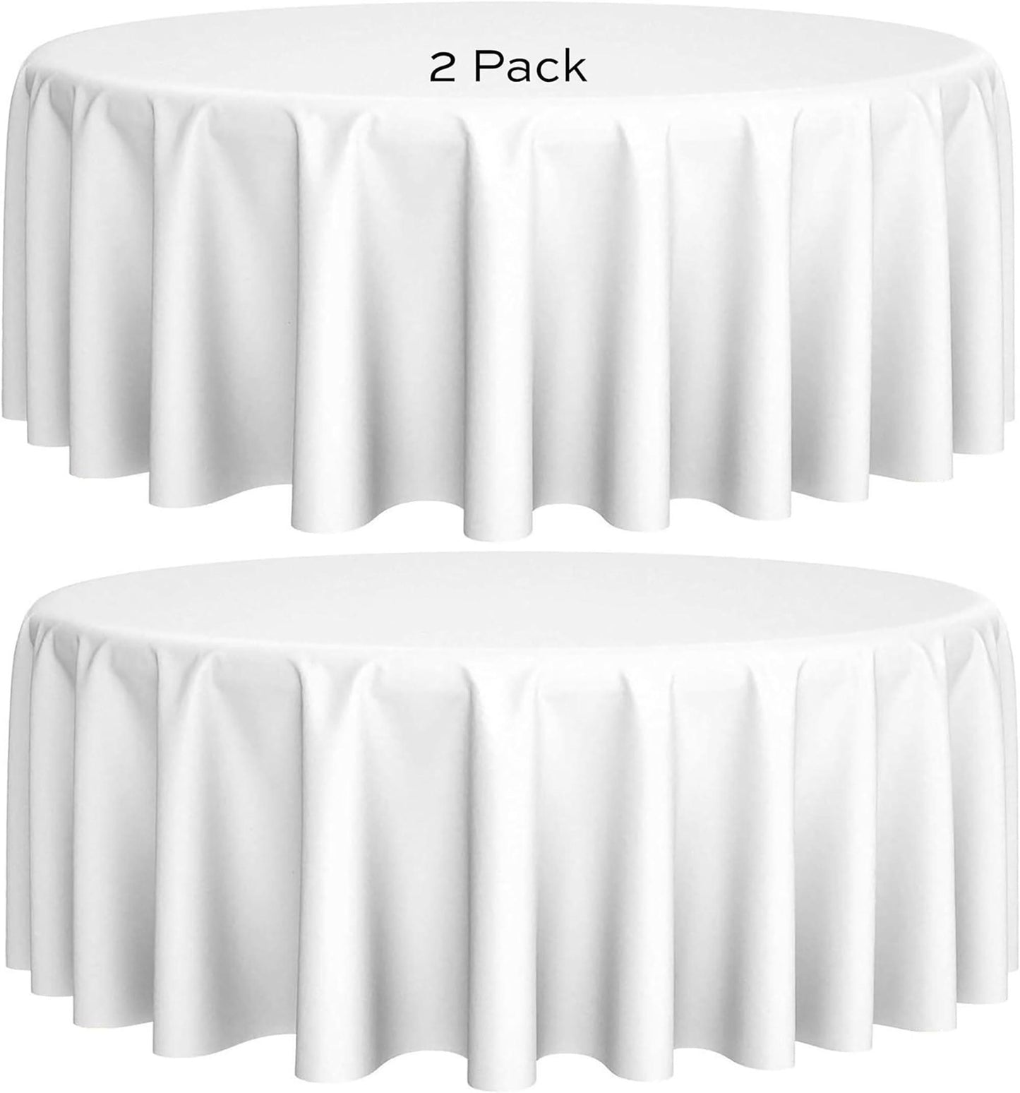 [2 Pack] 120  Round Premium Tablecloths for Wedding | Banquet | Restaurant | 200 GSM Washable Fabric Table Cloth | White