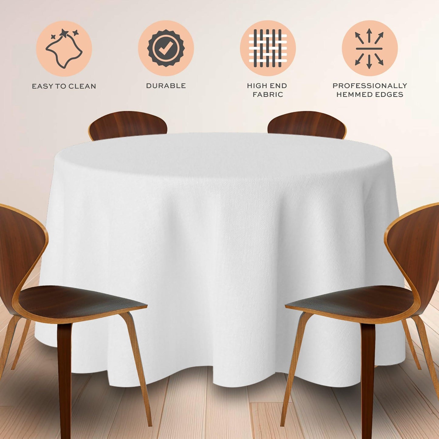 [2 Pack] 120  Round Premium Tablecloths for Wedding | Banquet | Restaurant | 200 GSM Washable Fabric Table Cloth | White