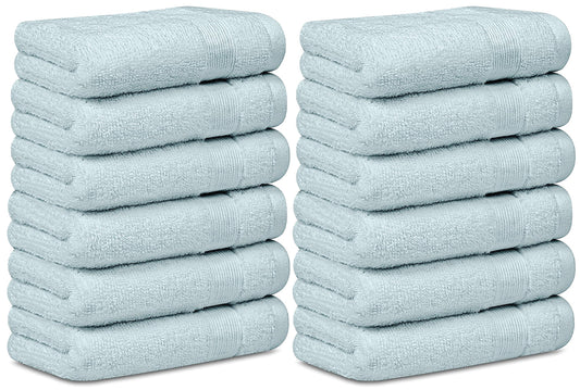 Resort Collection Soft Washcloth Face & Body Towel Set | 12x12 Luxury Hotel Plush & Absorbent Cotton Wash Clothes [12 Pack Light Blue]