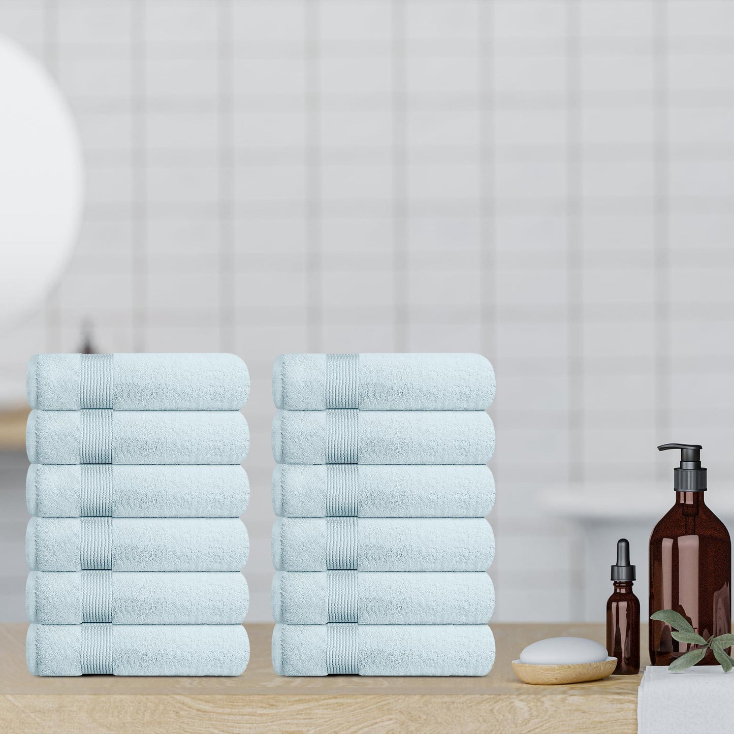 Resort Collection Soft Washcloth Face & Body Towel Set | 12x12 Luxury Hotel Plush & Absorbent Cotton Wash Clothes [12 Pack Light Blue]