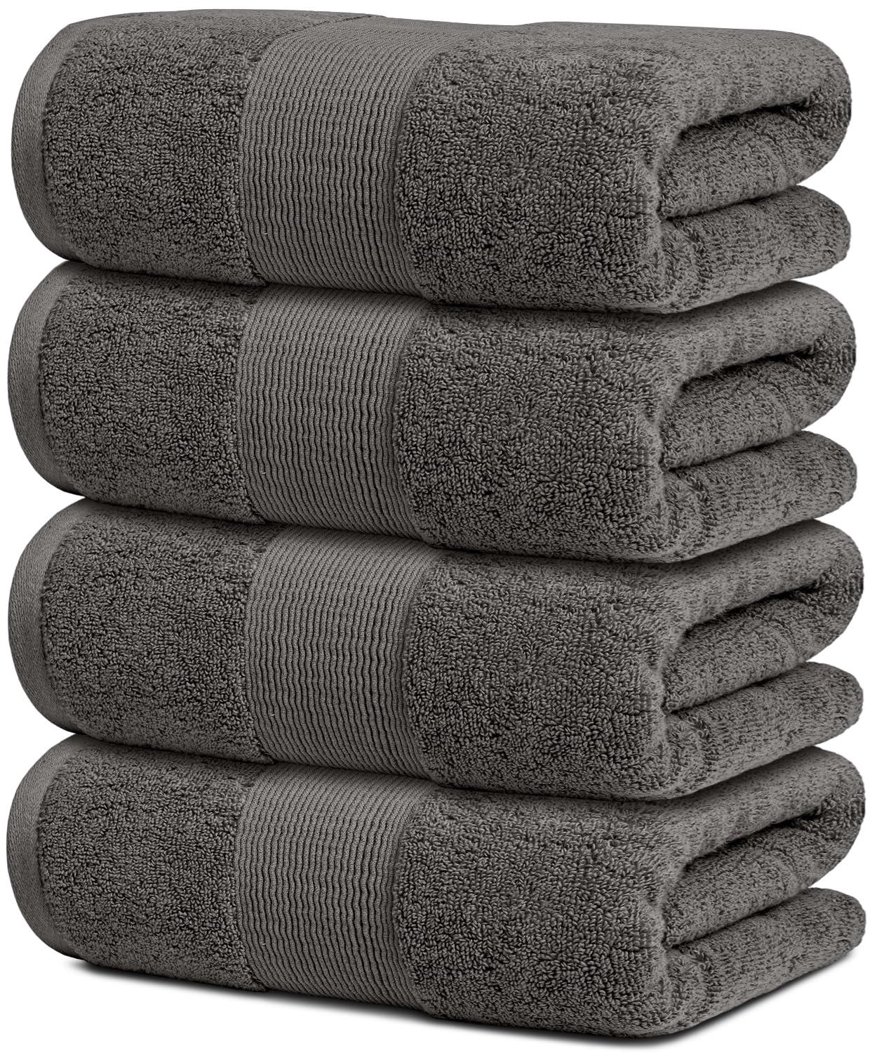 Resort Collection Soft Bath Towels | 28x55 Luxury Hotel Plush & Absorbent Cotton Bath Towel Large [4 Pack Charcoal]