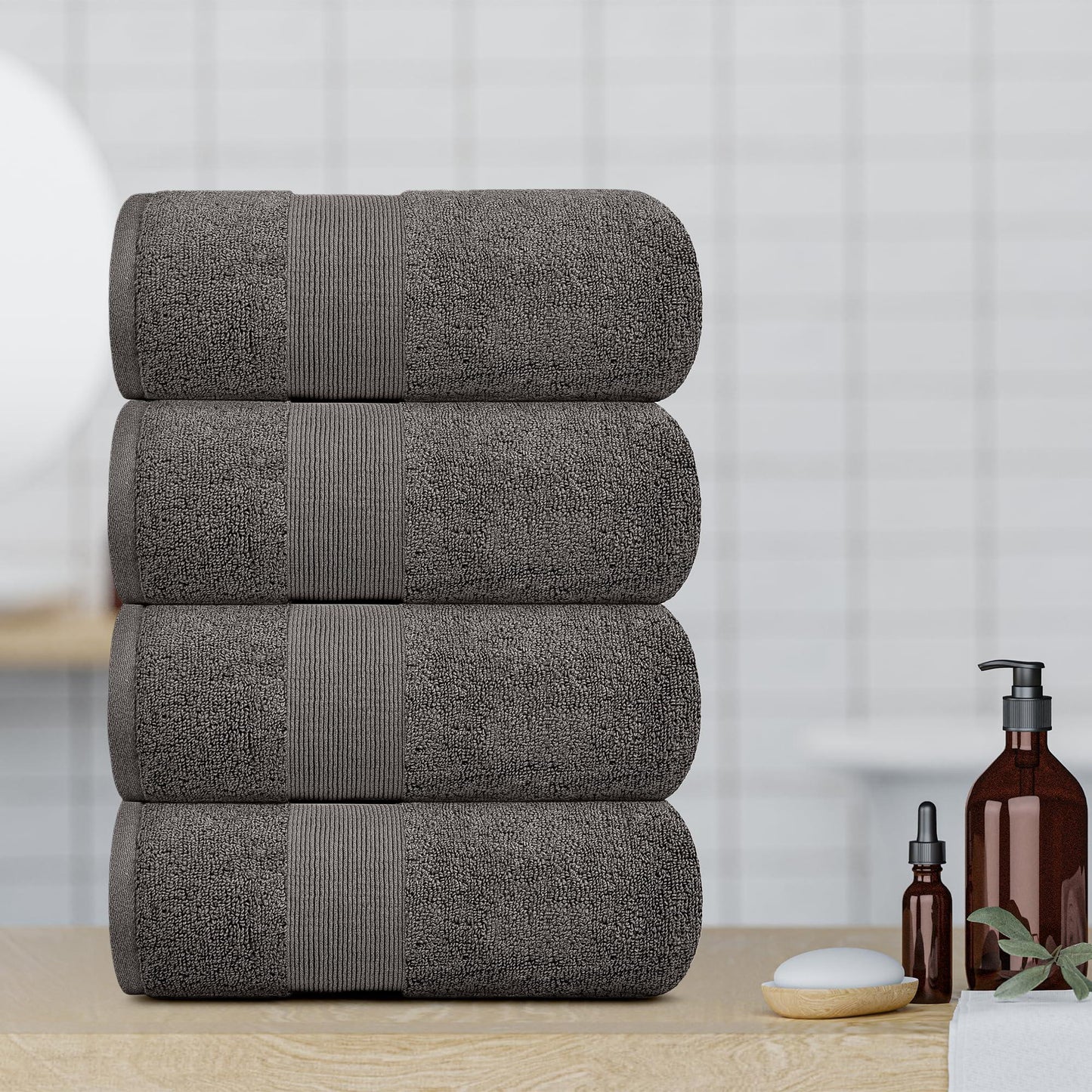 Resort Collection Soft Bath Towels | 28x55 Luxury Hotel Plush & Absorbent Cotton Bath Towel Large [4 Pack Charcoal]