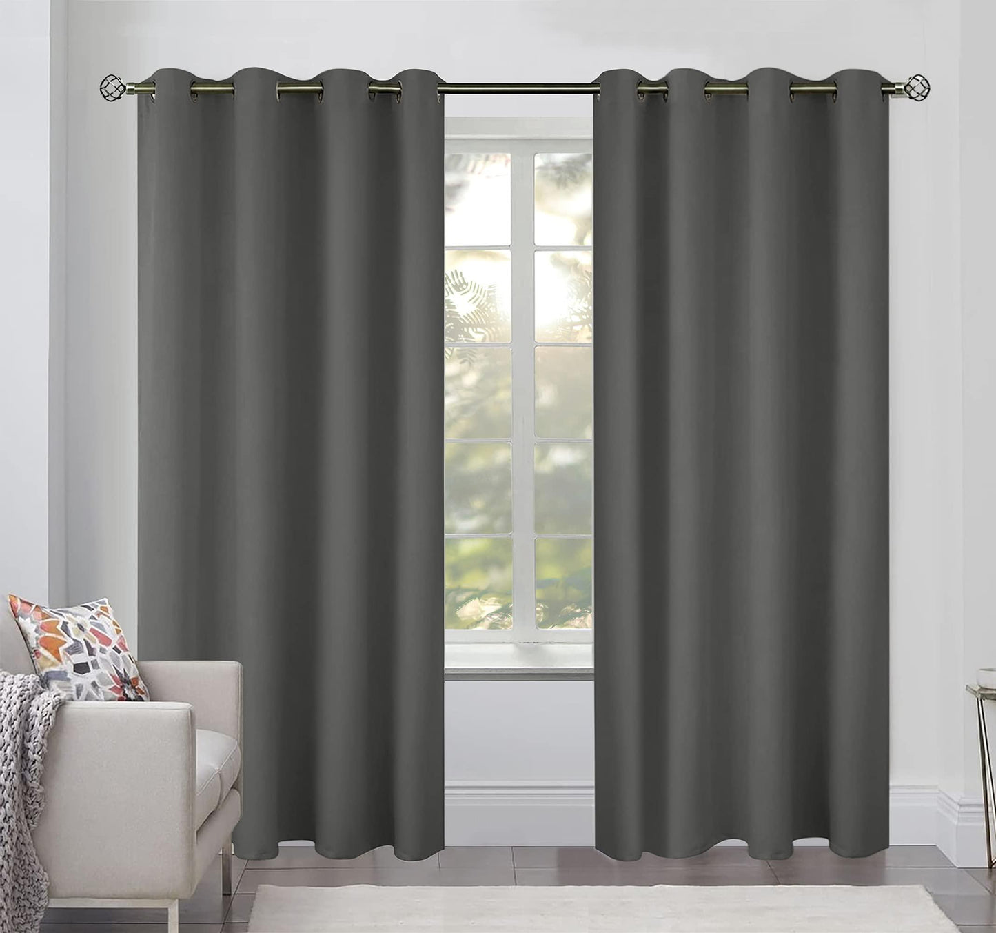 Blackout Curtains for Bedroom Pack of 2 Window Hanging Panels 84 inch Long Blind Off Grommet Curtains Thick Black Out Window Screen No Light Drapes (52 x 84 inch Grey)