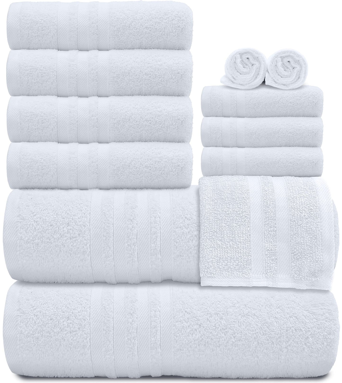 Wealuxe 12 Piece Bath Towel Set for Bathroom   2 Bath Towels 4 Hand Towels 6 Washcloths 100% Cotton Soft and Plush Highly Absorbent Soft Towel for Hotel & Spa   White