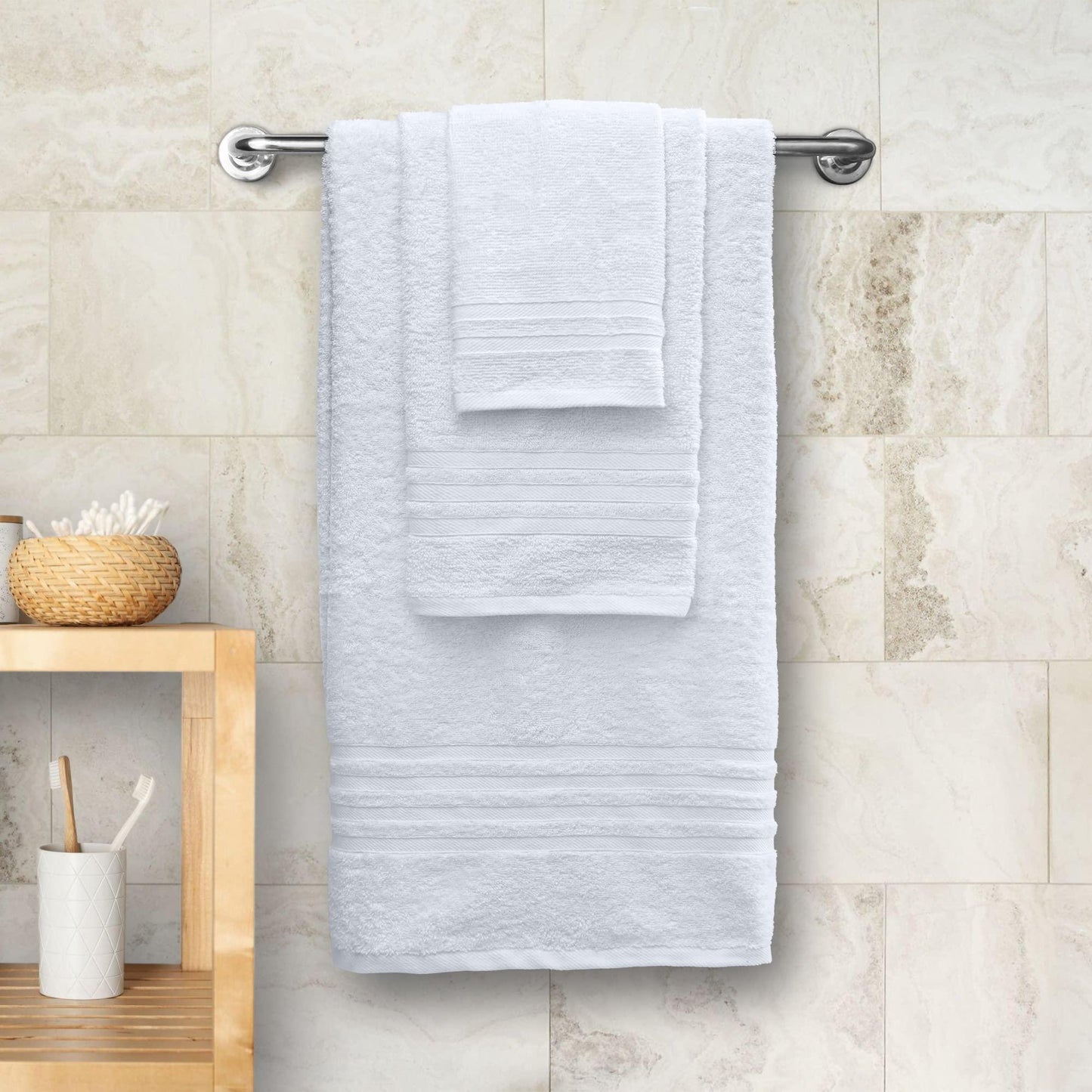 Wealuxe 12 Piece Bath Towel Set for Bathroom   2 Bath Towels 4 Hand Towels 6 Washcloths 100% Cotton Soft and Plush Highly Absorbent Soft Towel for Hotel & Spa   White