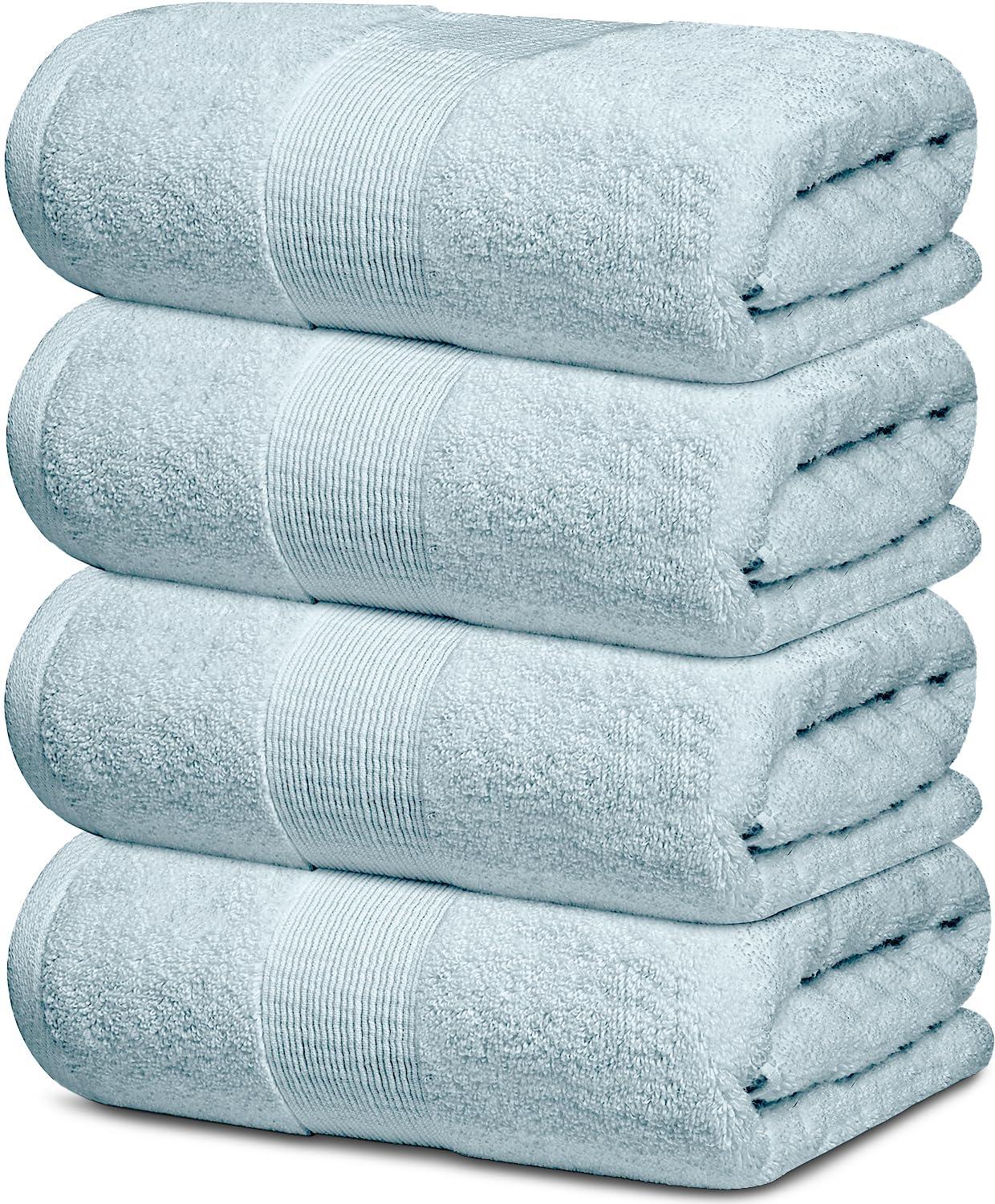 Resort Collection Soft Bath Towels | 28x55 Luxury Hotel Plush & Absorbent Cotton Bath Towel Large [4 Pack Light Blue]