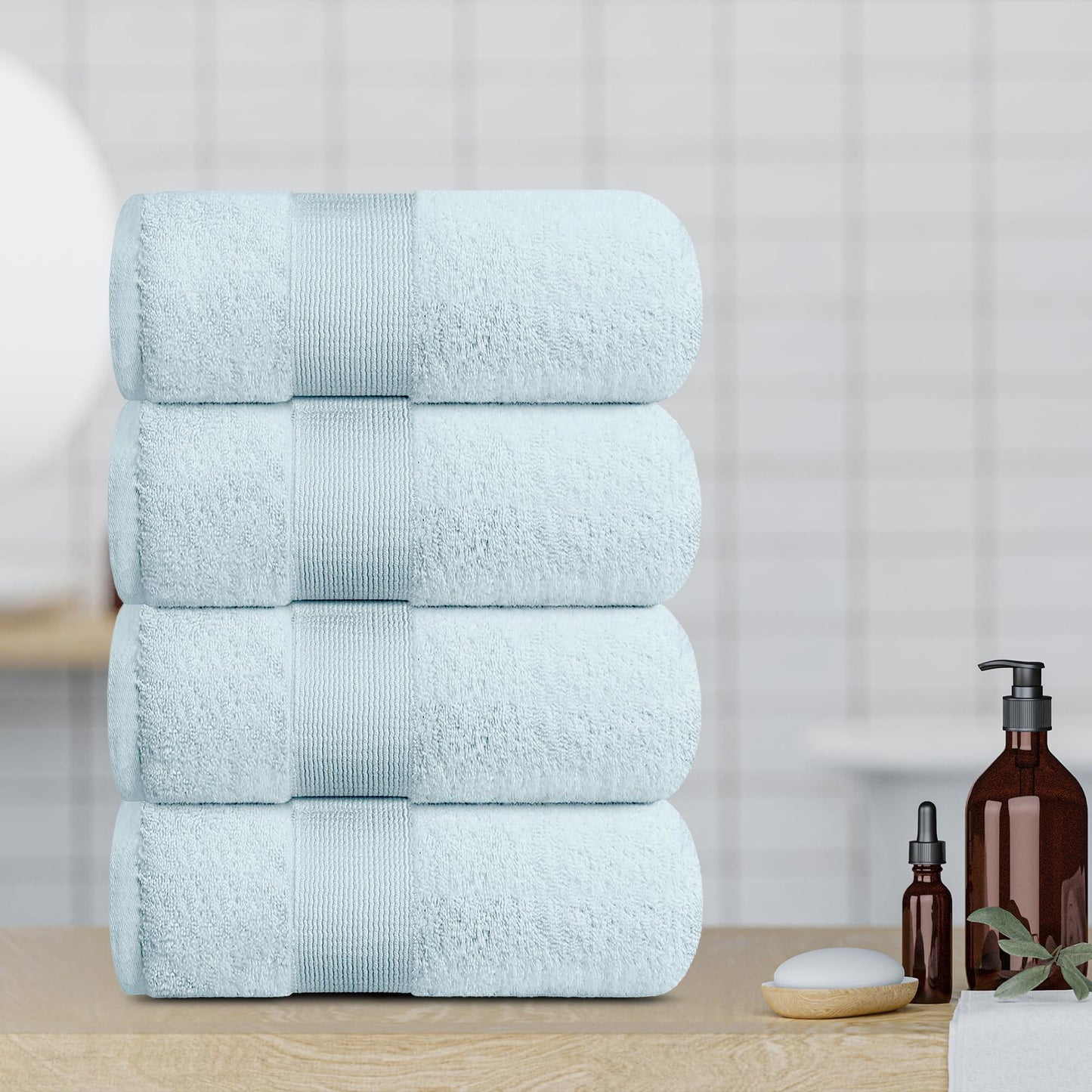 Resort Collection Soft Bath Towels | 28x55 Luxury Hotel Plush & Absorbent Cotton Bath Towel Large [4 Pack Light Blue]