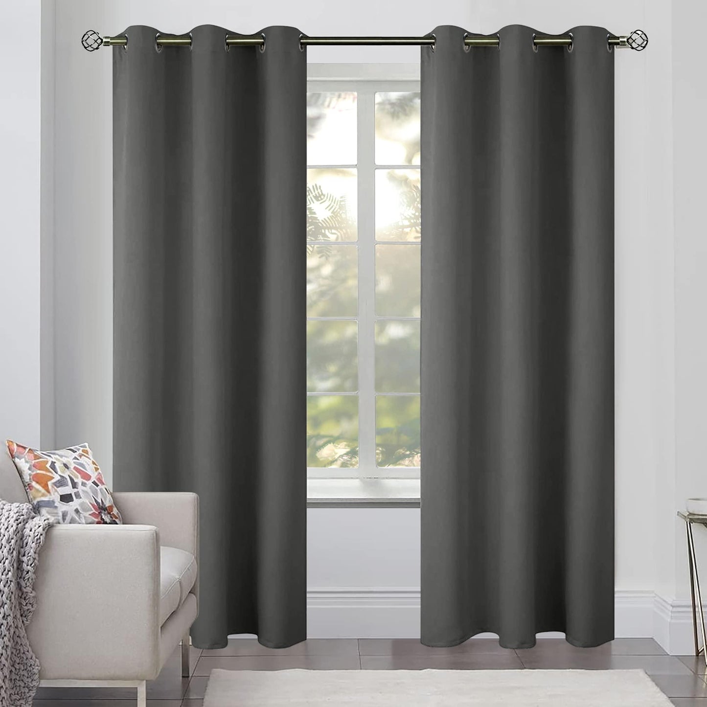 [2 Panels Cozlo Blackout Curtains for Bedroom with Grommet Black Out Room Darkening Window Curtains Thermal Insulated Drapes (42x84 inch Dark Grey)