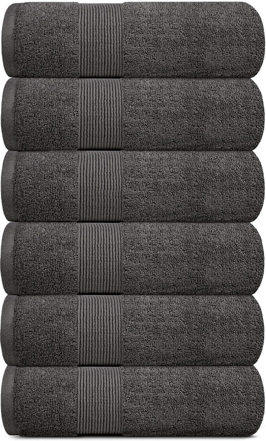 Resort Collection Soft Hand Towels | 16x27 Luxury Hotel Plush & Absorbent Cotton Hand Towel [6 Pack Charcoal]